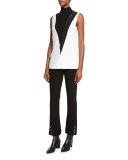 Pierced Flared Cropped Pants, Black