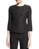 3/4-Sleeve Polka-Dot Jacket, Black