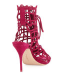 Delphine Suede Lace-Up Bootie, Winter Cherry