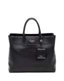 City Calfskin Tote Bag with Studded Strap, Black (Nero)