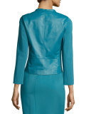 Lightweight Bracelet-Sleeve Lambskin Combo Jacket, Turquoise
