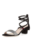 Elope Wrap & Tie Party Sandal, Silver/Black