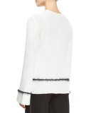 Long-Sleeve Ribbed Wool-Blend Sweater, White/Black