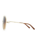 Carlina Round Wire-Frame Sunglasses, Rose Gold