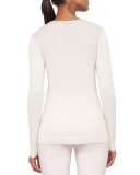 Long-Sleeve Cashmere/Silk Jewel-Neck Pullover, Pelican