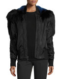Hooded Fur-Trim Tech Jacket, Black