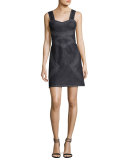 Sleeveless Geometric Chambray Sheath Dress, Indigo