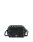 Rockstud Turquoise-Studded Camera Crossbody Bag, Black