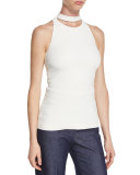 Cutout-Turtleneck Sleeveless Blouse, Soft White