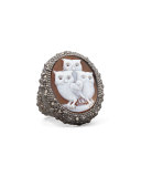 Diamond-Trim Hand-Carved Owl Cameo Ring