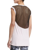 Mesh-Back Cap-Sleeve Sport Tee, Petal