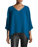 Elsi 3/4-Sleeve V-Neck Silk Top