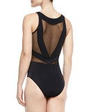 Esther Strappy Mesh One-Piece Swimsuit, Black