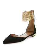 Hello Lover Ankle-Strap Suede Flat, Black