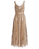 Sleeveless Sequined Tulle Gown, Nude/Gold