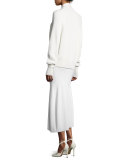 Sleeveless Cashmere Flounce Midi Dress, White