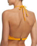 Mott Scalloped High-Neck Halter Swim Top, Blue