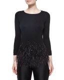 Feather Trimmed Knit Top