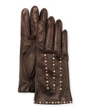 Studded Leather Gloves, Chocolate