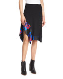 Floral-Trim A-Line Skirt, Black