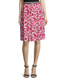 Mini Rose-Print Pleated Skirt, Cream/Multi