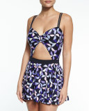 spinner cutout one-piece swimdress, multi