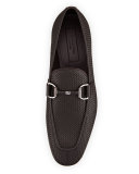 Woven Leather Bit-Strap Loafer, Dark Brown