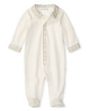 Plaid-Trim Footed Pima Coverall, Size Newborn-9 Months