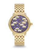 Serein Diamond Fan Watch Head, Blue/Gold