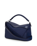 Puzzle Large Leather Bag, Navy