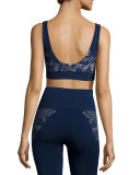 Lago Printed Technical-Knit Sports Bra, Midnight Peru Print