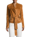 Suede Belted Wrap Jacket, Chestnut