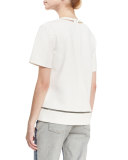 Sheer-Inset Short-Sleeve Boxy Blouse, Bone