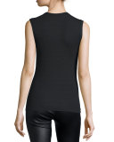 Sleeveless Stretch Henley Tee, Black