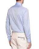 Check French-Cuff Sport Shirt, Light Blue