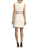 sleeveless scalloped tweed dress, beige