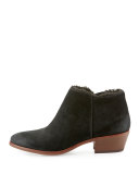 Petty Suede Faux-Shearling Ankle Boot, Black