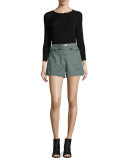 Linen-Blend Sailor Shorts, Army