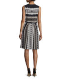 Printed Shimmer-Knit Sleeveless Dress, Caviar/Multi
