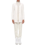 Cashmere Hidden-Button Long Jacket, White Pepper