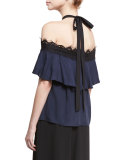 Alyssa Off-the-Shoulder Halter Top, Navy/Black