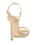 Claudette Shimmery Leather 120mm Sandal, Nude