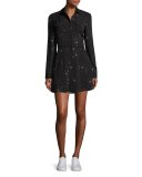 Pedro Long-Sleeve Silk Star Shirtdress, Black