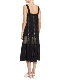 Sleeveless Embroidered-Lace Midi Dress, Black