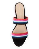 Rubie Striped Suede Slide Sandal, Black/Multi