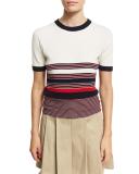 Krista Striped Short-Sleeve Sweater, Off White