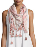 Spectrum Modal/Silk Shibori Scarf W/Tassels, Watermelon