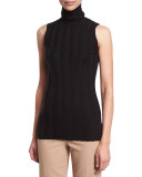 Sleeveless Turtleneck Ribbed Shell, Black