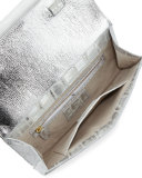 Crocodile Front-Flap Bar Clutch Bag, Silver Wash White 