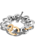 Classic Chain Hammered 18K & Silver Round Link Bracelet, Size Medium
